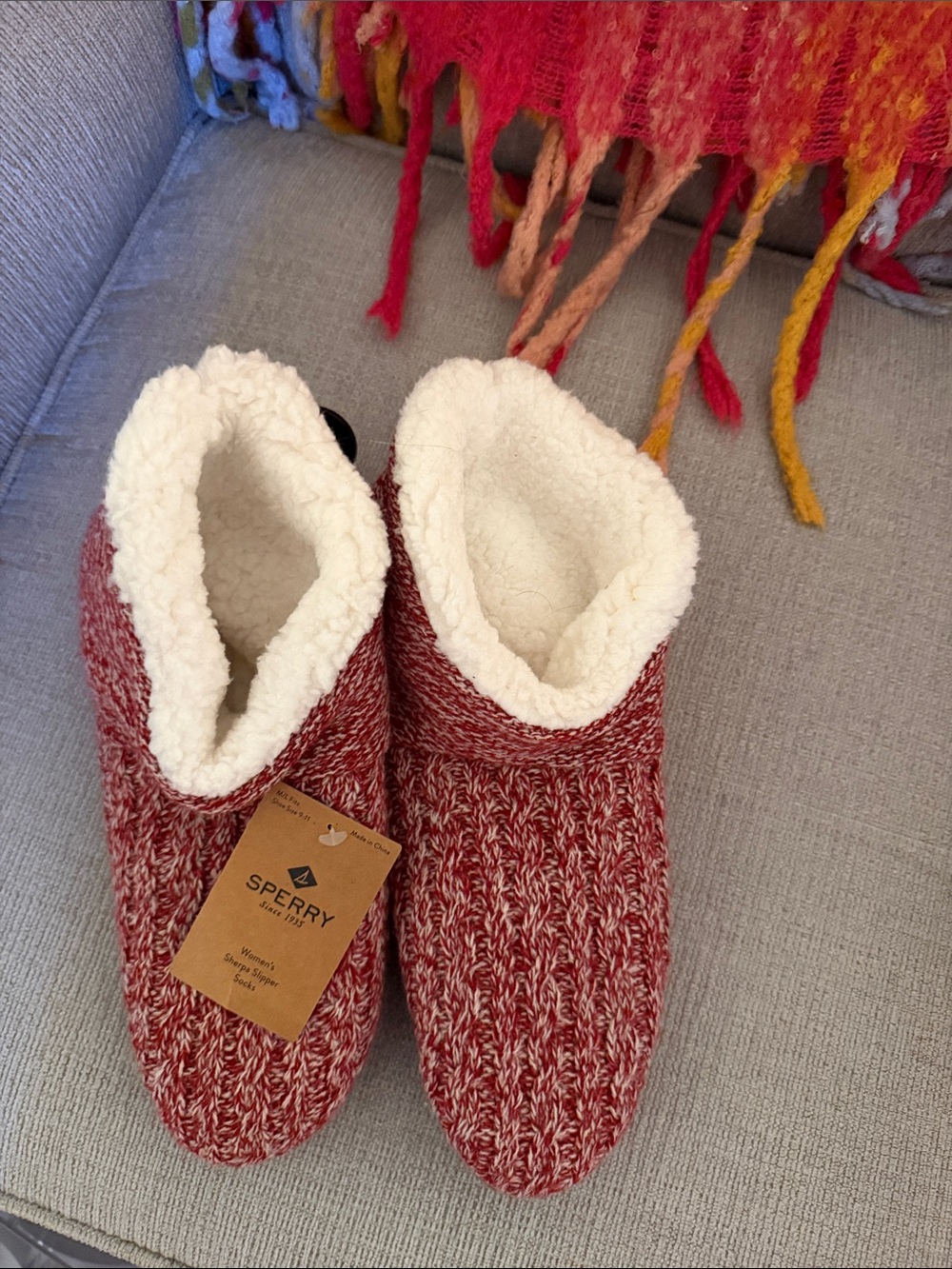 Sperry Red Knit Sherpa-Lined Slip-On Slipper Boots NWT